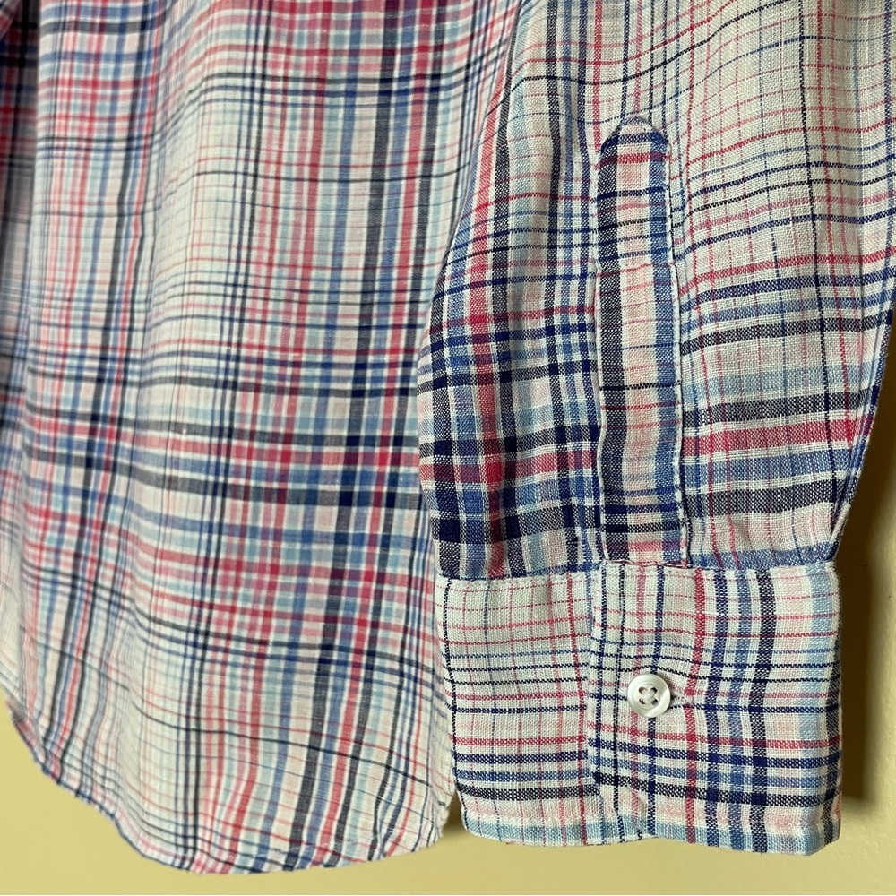 Frank & Eileen Plaid Linen Blouse Top Shirt Size XS Long Sleeve Button Front - Picture 9 of 13